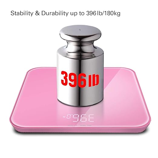 VisionTechShop S Body High Precision Ultra Wide Digital Body Weight Bathroom Scale up to 396lb/180kg, Super-Clear Large LED Display,Step-On Technology, Pink