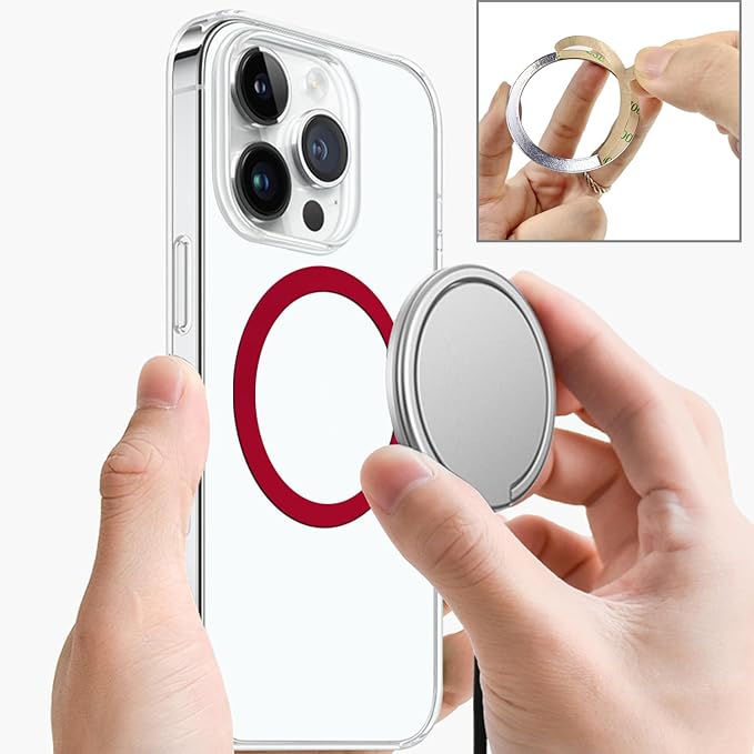 TENOC Universal Metal Ring Sticker for Magnetic Charger Compatible with iPhone/Samsung/Android All Cellphones, Magnetic Mount/Phone Holder Conversion Accessories, 3Pcs, Red