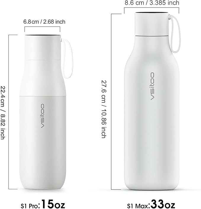 VSITOO 33oz Smart Self-Cleaning Water Bottle，Large Insulated Stainless Steel Bottle with AI Self-Clean, 30-Day Battery & Magnetic Charging for Outdoor Travel, Gym or Office, White