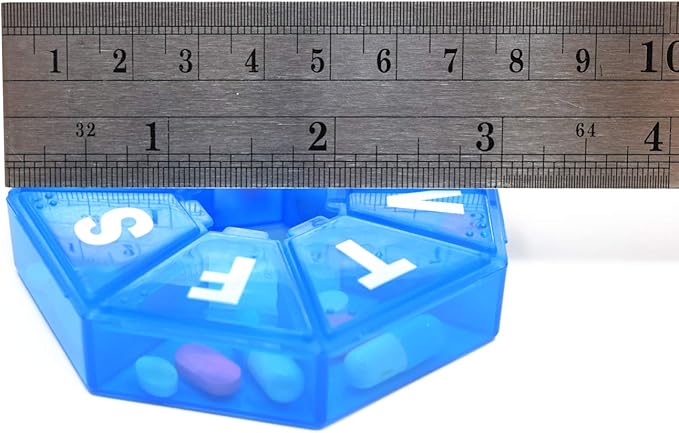 Weekly 7-Sided Pill Planner with Medical Alert Wallet Card, Great for Travel - (Blue)