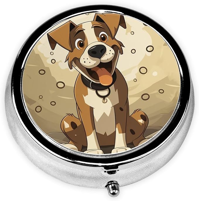 Cartoon Dog Bone Pill Box 3 Compartment Small Pill Case for Purse & Pocket Decorative Metal Medicine Case Travel Pillbox Round Pill Organizer Vitamin Container Unique Gift
