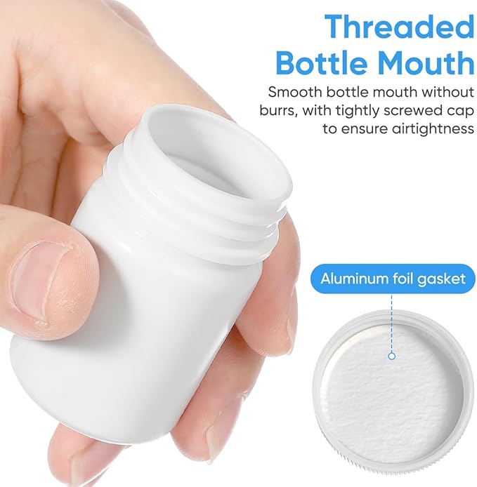 20pcs Medicine Pill Bottle Empty Plastic Capsule Case Reagent Bottle Powder Medicine Pill Container with Screw Cap for Home Travel Outdoor 50ml