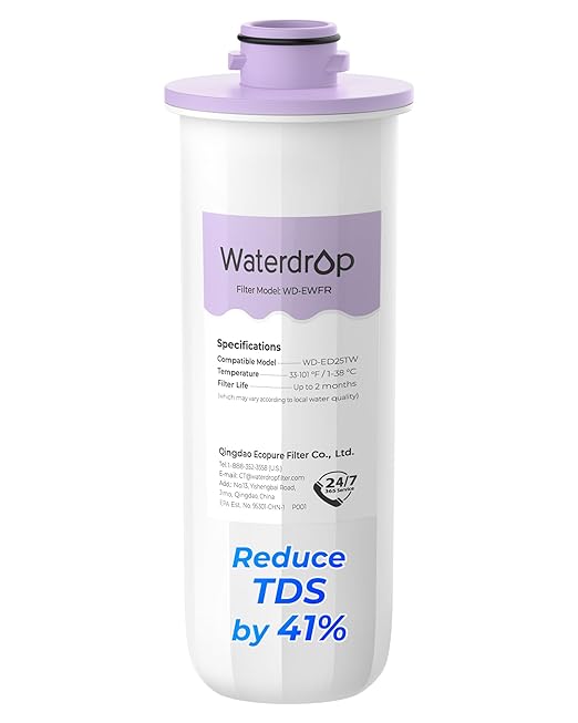 Waterdrop WD-EWFR Replacement Filters for Waterdrop Rechargeable Dispenser WD-ED25TW, Reduce TDS by 41%, Retains Key Minerals, Improve Flavor, 1 Pack