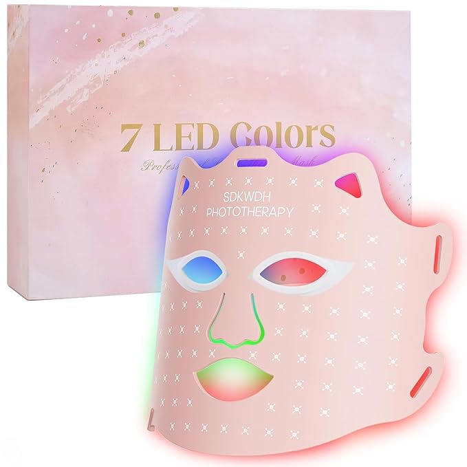 Red Light Mask for Face, 7-1 Colors Facial Care Mask, 850nm Infrared & Red Light Masks, Ergonomic Design for Home & Travel, Pink