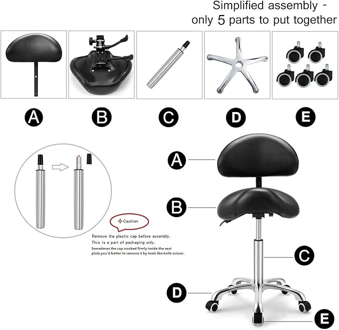 Kaleurrier Saddle Stool Rolling Swivel Height Adjustable with Wheels,Heavy Duty Anti-Fatigue Ergonomic Saddle Chair for Hair Beauty Salon Lab Dental Massage Office Home Kitchen(with Back, Black)