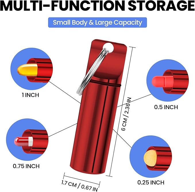 Keychain Pill Holder – Waterproof Travel Pill Organizer Pill Container for Tablets, Capsules – Travel Friendly Pill Case for Purse Mini Pill Case (Red and Blue)
