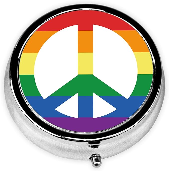 LGBTQ Peace Pill Box 3 Compartment Small Pill Case,Portable for Pocket or Purse Pill Organizer Pill Container Holder with Mirror to Hold Vitamins, Medication, Fish Oil and Supplements