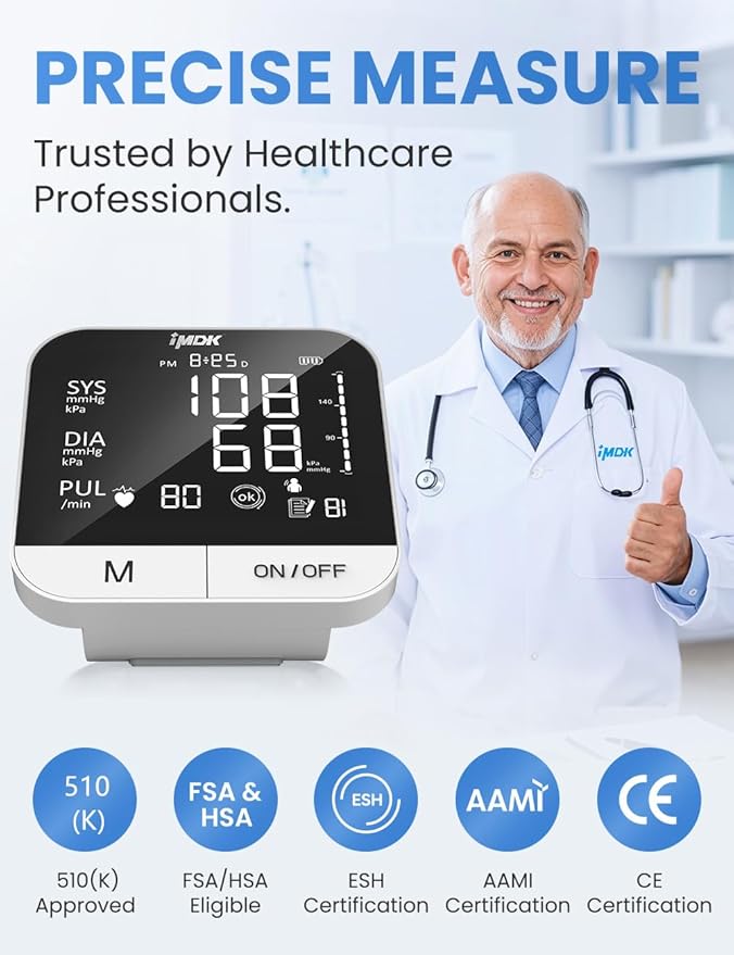 IMDK Blood Pressure Monitors - Arm Blood Pressure Monitors for Home Use, Accuracy of ±3 mmHg, Cuff '8.7-16.5' inch Adjustable, Hypertension Management APP for iOS & Android