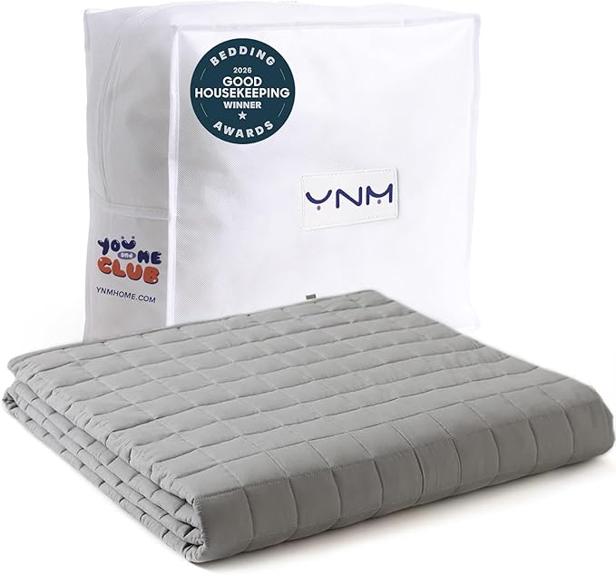 YnM 12lbs Weighted Blanket for Adults, Cotton Heavy Bed Throw Blanket with Cooling Glass Beads for All Season Use, Ideal for ~110lbs (48x72 Inches, Twin/Full, Light Grey)