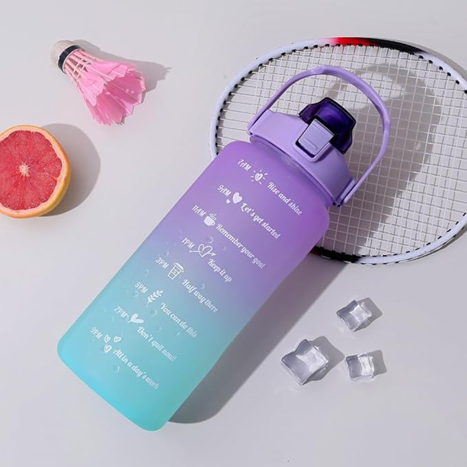 64 oz Large Capacity Water Bottle with Motivational Time Markers and Straw, Portable, Leakproof, BPA Free for Fitness, Gym and Outdoor Sports. (Purple)