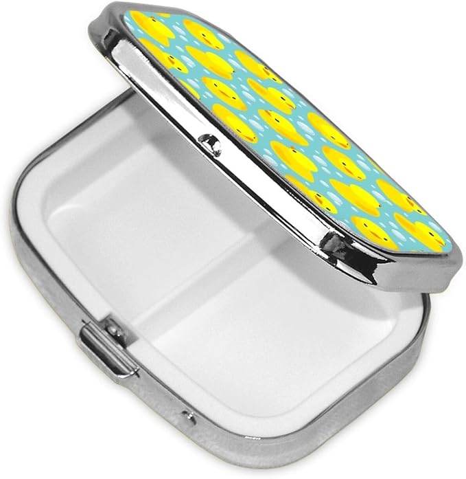 Small Pill Box Yellow Rubber Ducks, Cute Pill Case for Purse, Metal Travel Pill Holder Portable Pill Container Holder Storage for Supplement, Vitamin, Fish Oil, Medicine