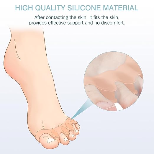 Silicone Toe Separators for Women & Men - Toe Spacers for Bunion Relief, Hammer Toe, Plantar Fasciitis & Pedicures | Includes Metatarsal Pad & Therapeutic Yoga Cushion for Foot Pain (2, Beige)