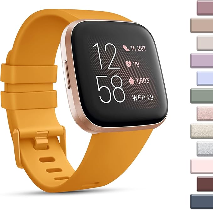 Mugust Sport Bands Compatible with Fitbit Versa 2 / Fitbit Versa/Versa Lite/Versa SE, Classic Soft Silicone Replacement Wristbands Straps for Fitbit Versa 2 Smart Watch Women Men (Large,Turmeric)