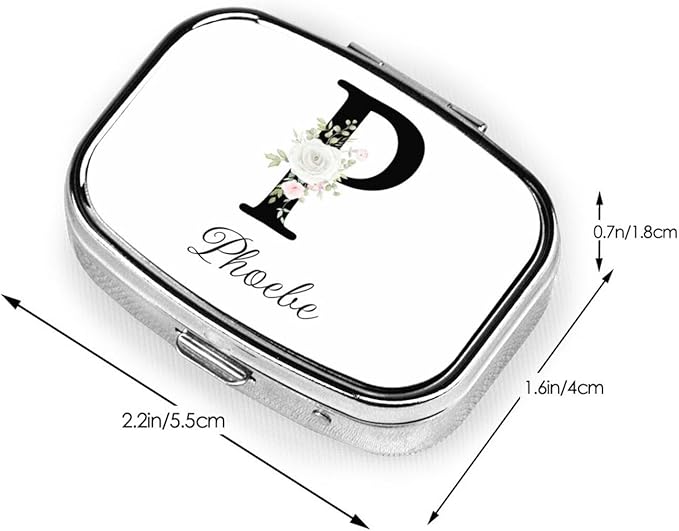 Custom Pill Box Personalized Square Small Pill Case with Mirror Add Your Photo Text Logo Name Decorative 2 Compartment Portable Metal Medicine Container Vitamin Organizer for Pocket Purse Travel (P)