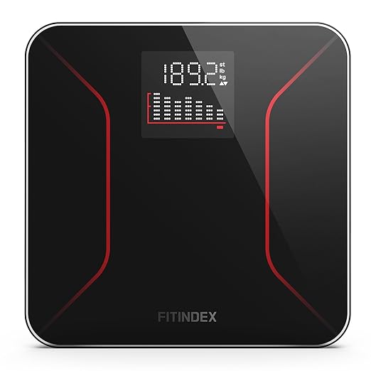 FITINDEX Bathroom Scale for Body Weight, Highly Accurate Digital Weighing Scale with Large LCD Display, Transparent and Slim Tempered Glass, 400 lbs,7-Day Weight Trend