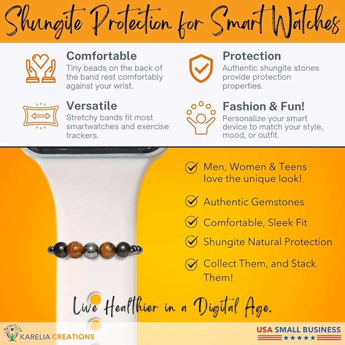 Shungite Smart Watch Band Bling Decor Charm | Compatible with Apple iWatch Galaxy Oculus | 38mm 40mm 41mm 42mm 44mm 45mm 49mm | Smartwatch Protection
