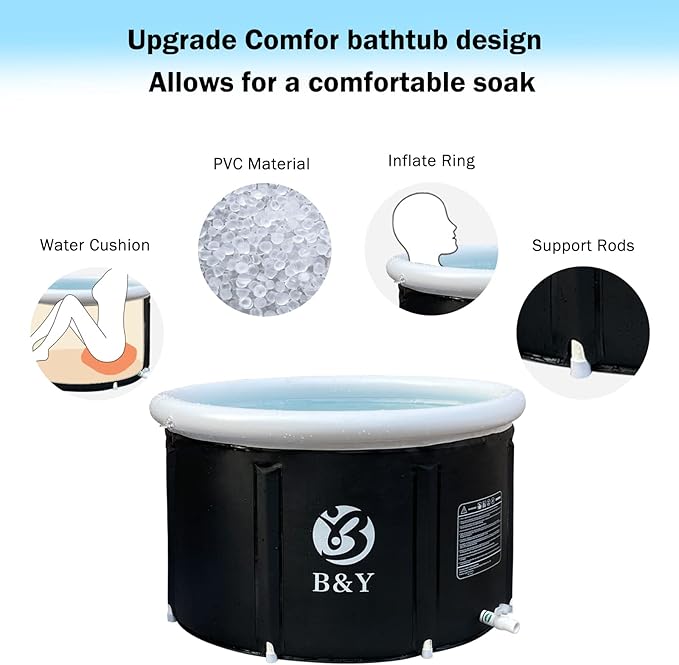 B&Y Ice Bath Tub, Foldable Bathtub for Athletes, Portable Cold Plunge Tub for Cold Water Therapy at Home Outdoor Gym (Black, 90 Gal)