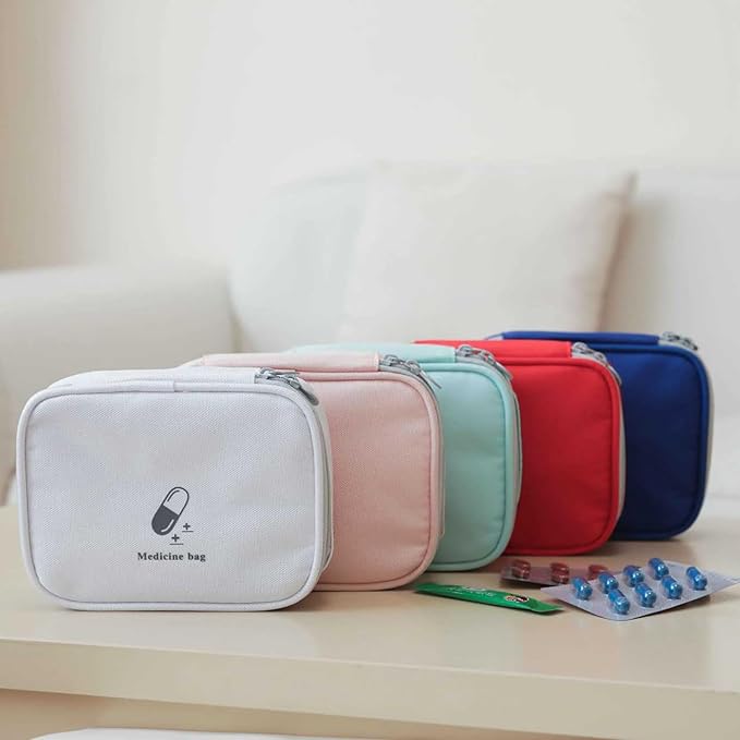 Small Empty First Aid Bag, Compact Travel Medicine Pouch Double Zippers Cute Pill Pocket for Travel Home,White