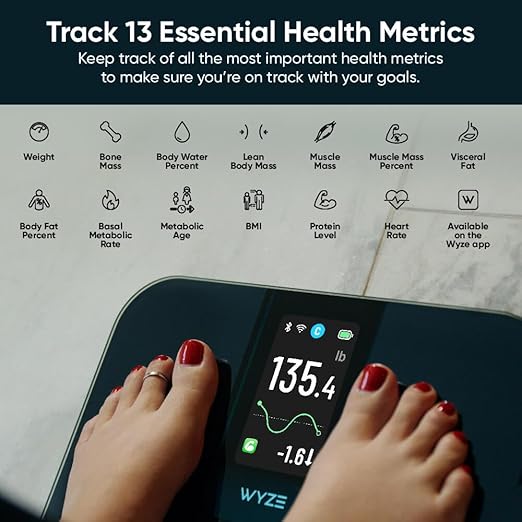 Wyze Scale Ultra, Smart Scale with 4.3" Color Display, Digital Bathroom Scale for Body Weight BMI Muscle Mass Composition, Wi-Fi & Bluetooth Body Fat Scale with Heart Rate, 400 lbs (Black)