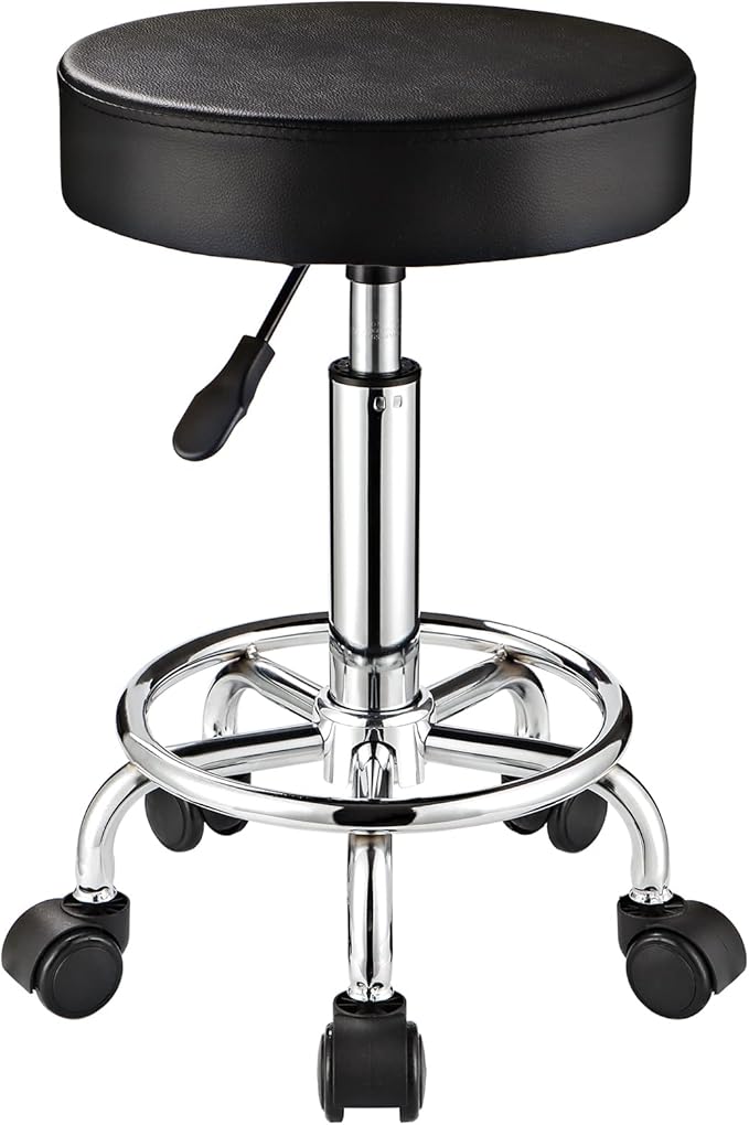 Adjustable Stool with Wheels Round Rolling Stool for Spa Salon Massage Office Chair (Black)