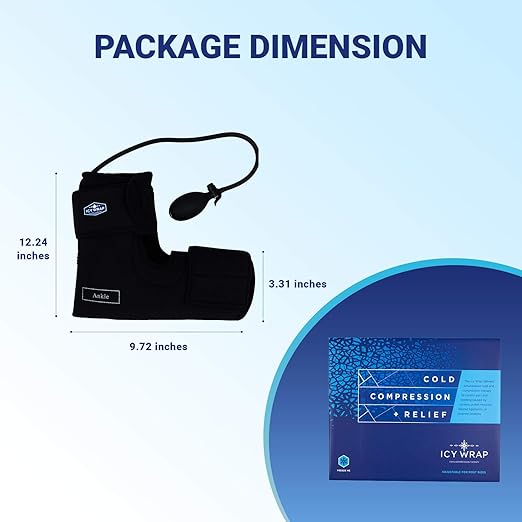 Cold Pack Compression Wrap for Ankle, Foot Pain - by Icy Wrap - Ice Pack Therapy Cryo-Cool Flexible Treatment for Injuries, Aches, Swelling, Sprains, Inflammation