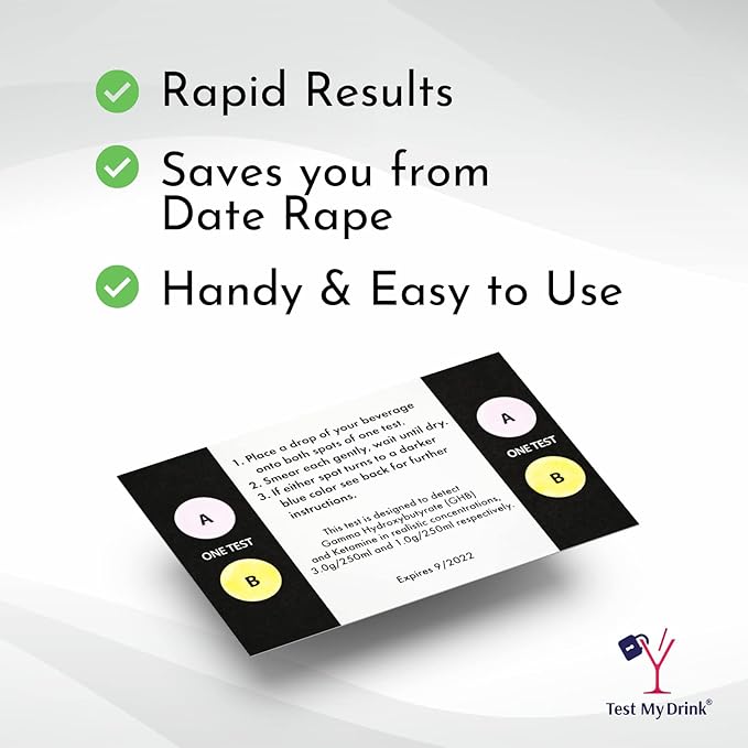 10 Strips - 20 Tests. Test Your Drink or Beverage. Escape Drink Spiking. Detect GHB or KETA Using The Personal Test Strips.
