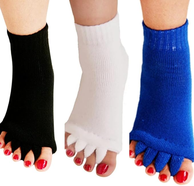 AIBEARTY 3 Pairs Yoga Sport Gym Five Toe Separator Socks Foot Massage Toeless Socks