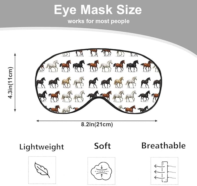 Silk Brown White Horse Eye Mask Animal Design, Adjustable Strap for Sleeping Travel Nap Shift Work Office
