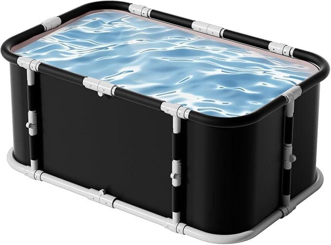 Simcat 45" Large Portable Foldable Bathtub with Metal Frame for Adult (1.2 meters pure black includes cushion and drain pipe)