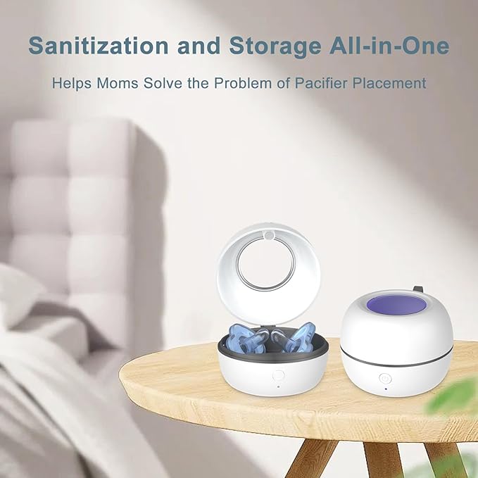 Portable Pacifier Sanitizer, UV Light Sanitizer Box, 99.99% Cleaned in 3 Minutes, 90 Disinfection Cycles, USB Rechargeable, Baby Pacifier Sanitizer On the Go (Large White)