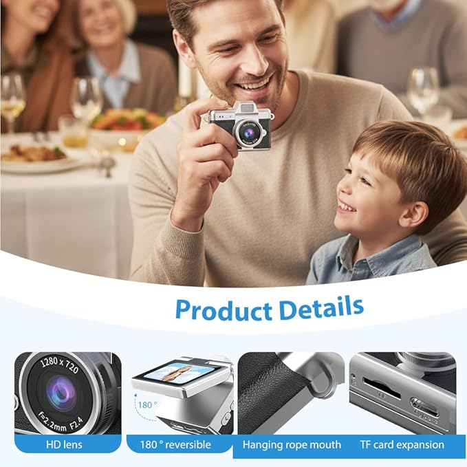 Mini Camera with Flip Screen, 2026 New Mini Digital Camera with 1.47 in LCD Screen, 1080P FHD Recording with 0.96" IPS Screen with 6 Retro Filters AVI, 32GB No Memory Card Included (Yellow)