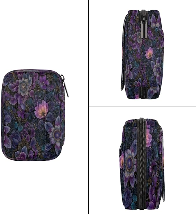 Purple Floral Mandala Pill Case Travel Pill Organizer Weekly 7 Day Portable with Zipper Medicine Box Pill Case for Vitamins, Birth Control,Fish Oils,Medication, Supplements