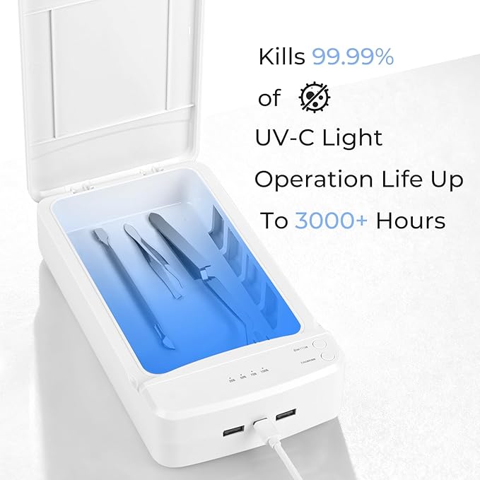 Nail Tool Sterilizer with Blue Light, Portable USB Sterilizating Box, Multi-Functional Nail Cleaner Box for Manicure Salon,Tweezers,Tattoo,Scissors,Jewelry,Phone, Watch,Keys