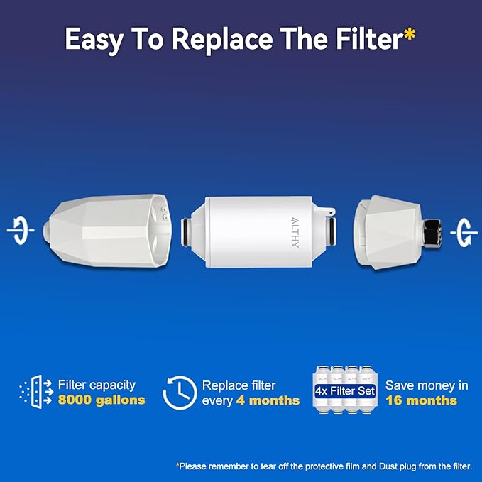 ALTHY Vitamin C Revitalizing Shower Head Water Filter - Reduces Chlorine, Heavy Metal & Softens Hard Water- Prevent Dry Itchy Skin, Hair Loss, Dandruff (Includes 4 Filters)
