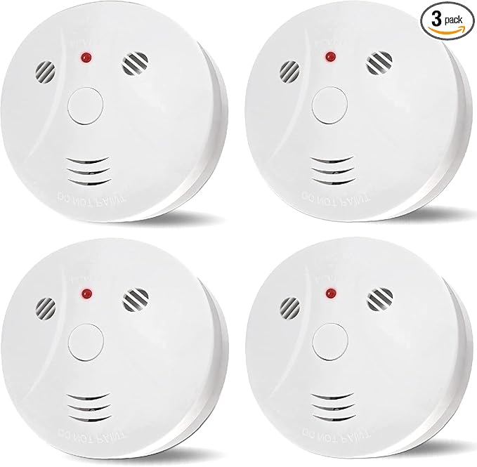 4 Pack Smoke Detector Fire Alarms Battery Operated with Photoelectric Sensor and Silence Button, Travel Portable