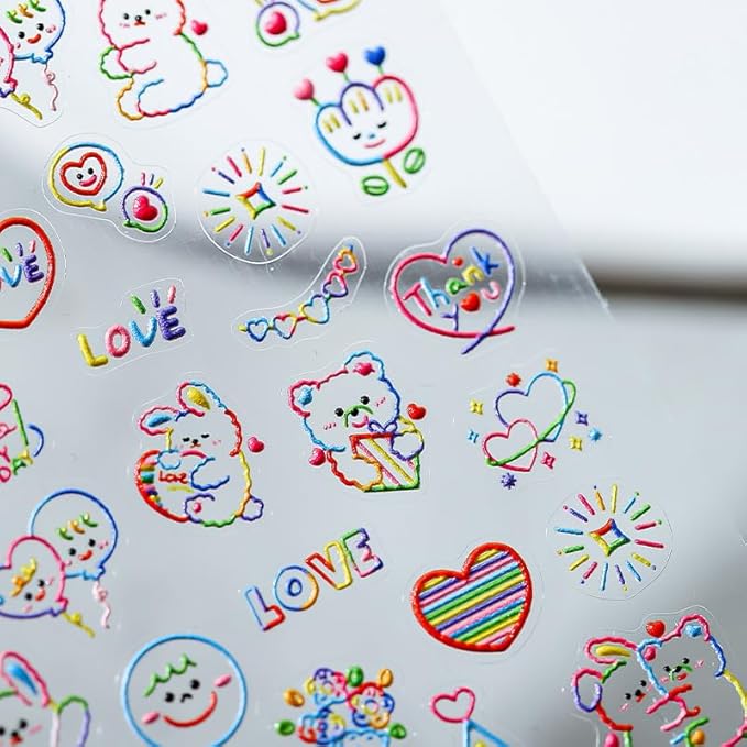 Small Cute Sticker 3D Relief Design Decals for iPhone 17 PRO / 17 PROMAX Cell Phone Camera Screen Lens,for NintendSwitch Game Handle Controllers，Scrapbooking Laptop Diary Planner Collage DIY (TS-1233)
