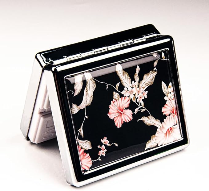 Vintage Flower 7 Days Chromed Shiny Silver Pill Organizer with Mirror Inside Has 8 Separate Compartments Rectangle 7 Days Pill Box Pill Case