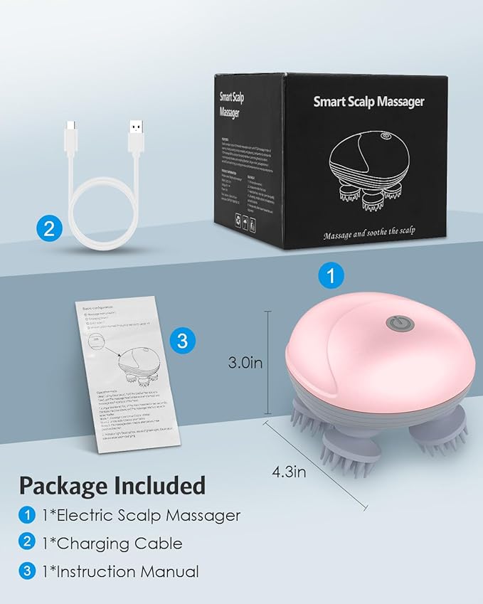 AMIR Electric Scalp Massager, Portable Head Scratcher with 96 Kneading Nodes, Handheld for Stress Relief and Pain Relief, Ideal Valentine‘s Day Gift for Her/Him (Pink)