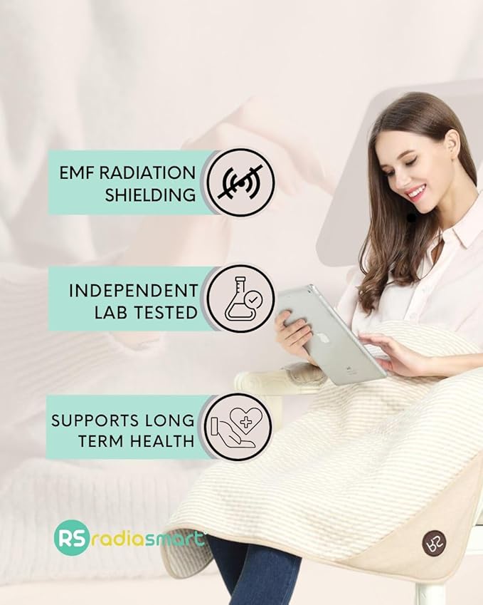 Radia Smart® 5G Blocking, EMF Protection Baby Blanket, Pregnancy Belly Shielding, Organic Cotton, Cream, 35”x30