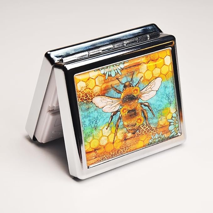 Western Bumblebee 7 Days Chromed Shiny Silver Pill Organizer with Mirror Inside Has 8 Separate Compartments Rectangle 7 Days Pill Box Pill Case