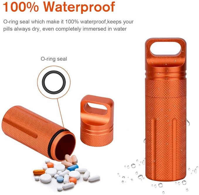 Ulalaza Aluminum Waterproof Pill Holder with Keychain, 1 Compartment