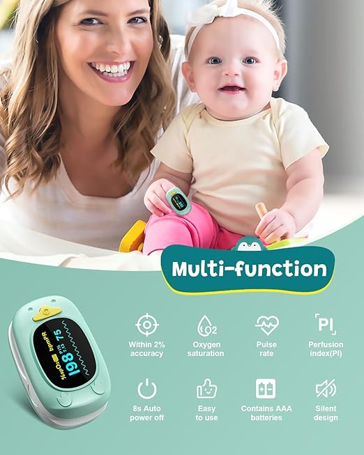 Children Pulse Oximeter Fingertip Pulse Oximeter for Kids Child Blood Oxygen Monitor Portable Blood Oxygen Saturation Monitor SpO2 Finger Pulse Oximeter Included With AAA Battery