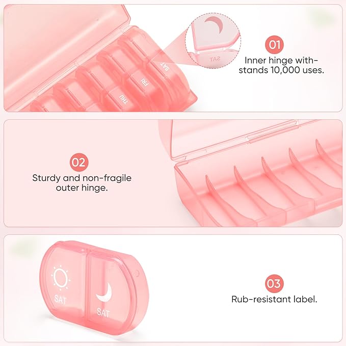 Weekly Pill Organizer 2 Times a Day Compact Pill Box 7 Day Pill Case Medication Reminder Portable Travel Pill Dispenser for Pills,Vitamin,Fish Oil