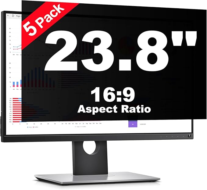 [5 Pack] 23.8 Inch Computer Privacy Screen Protector for 16:9 Widescreen Monitors-Anti-Glare & Blue Light Filter,Anti-Spy Film,Reduces Eye Strain (Fits Most Desktop Screens)