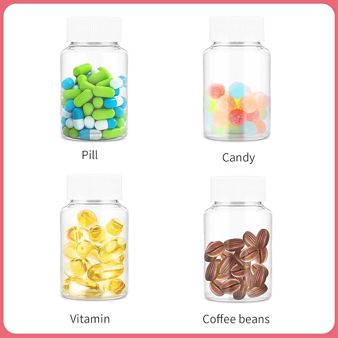 4Pcs Clear Pill Bottles, 80ml Empty Plastic Medicine Bottles, Reagent Bottle with Caps, Small Travel Pill Case, Chemical Containers for Liquid Solid Powder