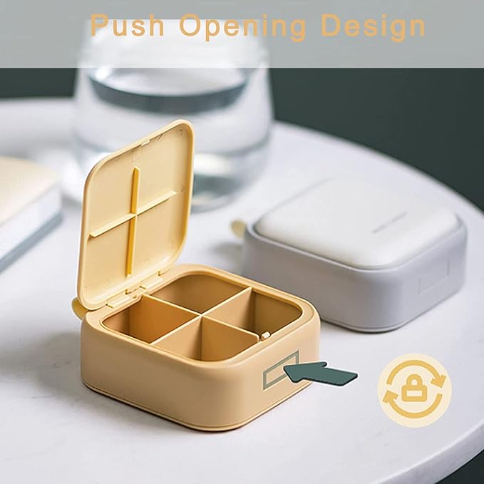 Small Pill Case, Cute Pill Box - Acedada Travel Daily Pill Organizer, Portable Pretty Pill Container for Purse Pocket, Compact Medicine Holder for Vitamins, Fish Oils, Supplements, Yellow