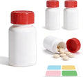 4 Pack Small Empty Plastic Bottles for Pills - Travel Medicine Containers with Lids & Labels, Portable Daily Organizer Storage for Vitamins, Medication Essentials