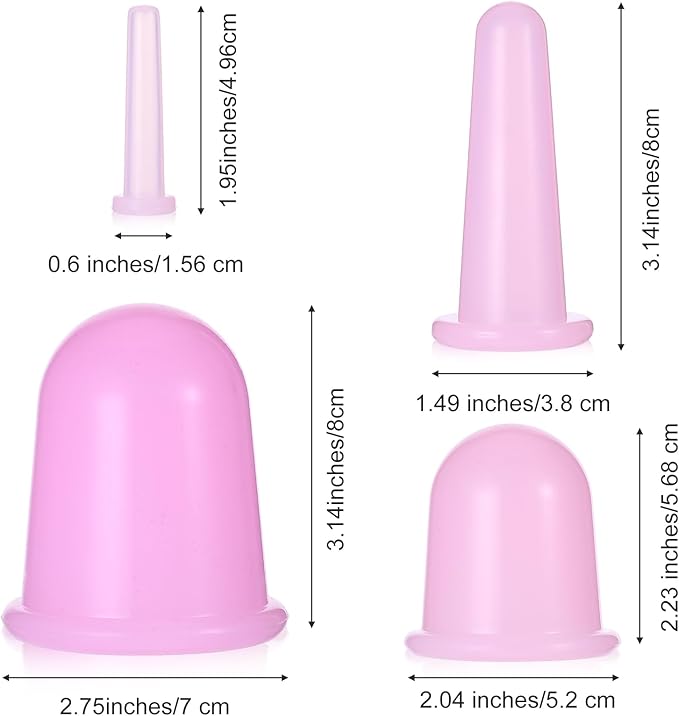 4 Pieces Facial Cupping Therapy Set Anti Cellulite Silicone Vacuum Cupping Cups Facial Cupping Treatment Anti Aging Beauty Tool for Face and Eye Cupping Massage (Pink 2 Small + 2 Large)