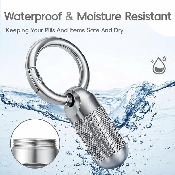 Forwish Titanium Keychain Pill Holder, Portable Waterproof Pill Case for Travel, EDC Small Metal Pill Organizer for Pills, Durable Mini Pill Box with Keyring - Large (1.8inch)