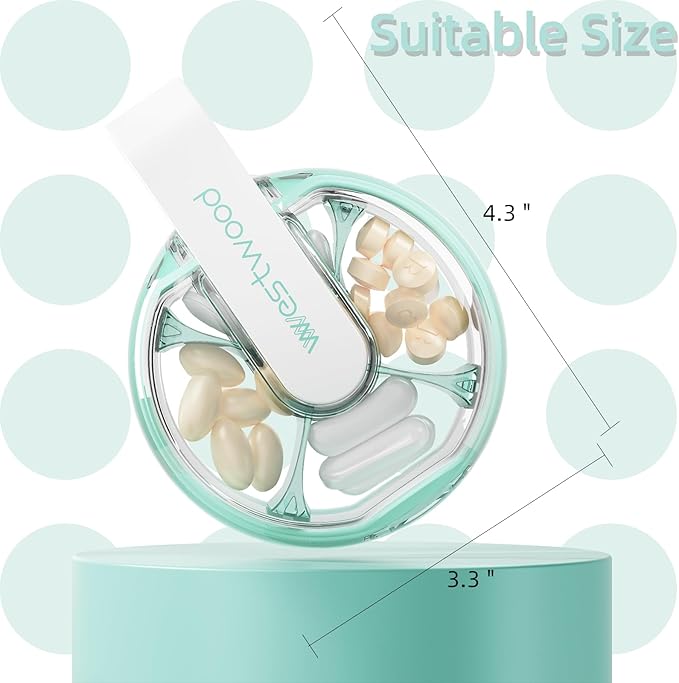 Small Pill Case, Cute Pill Box for Purse & Pocket, 4 Compartment Removable Pill Holder, Portable Travel Pill Organizer for Vitamins, Supplements, Fish Oils (Green)